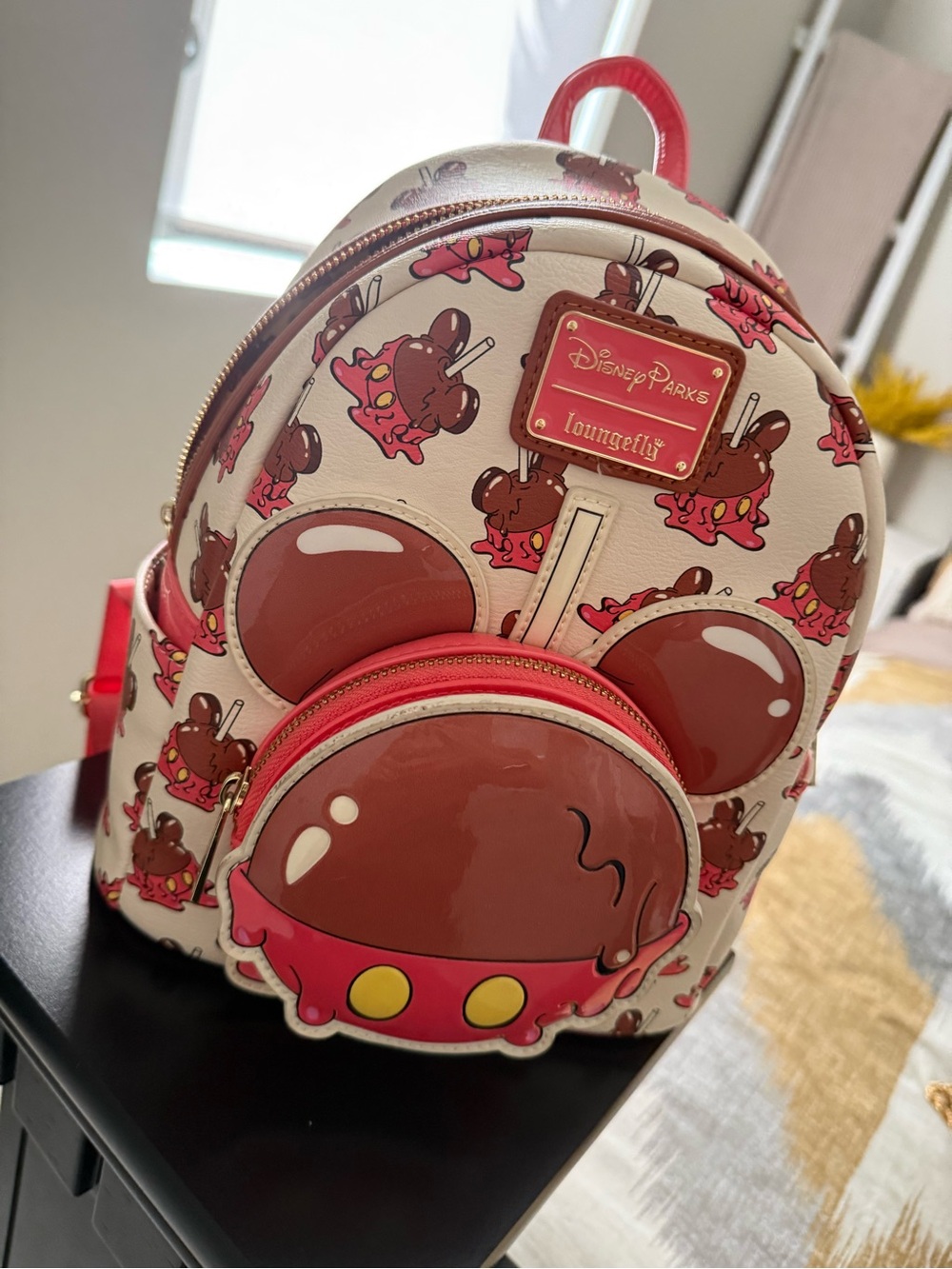Disney Parks Loungfly  Mini Backpack - Cream and Red Brown Candy Apple Print